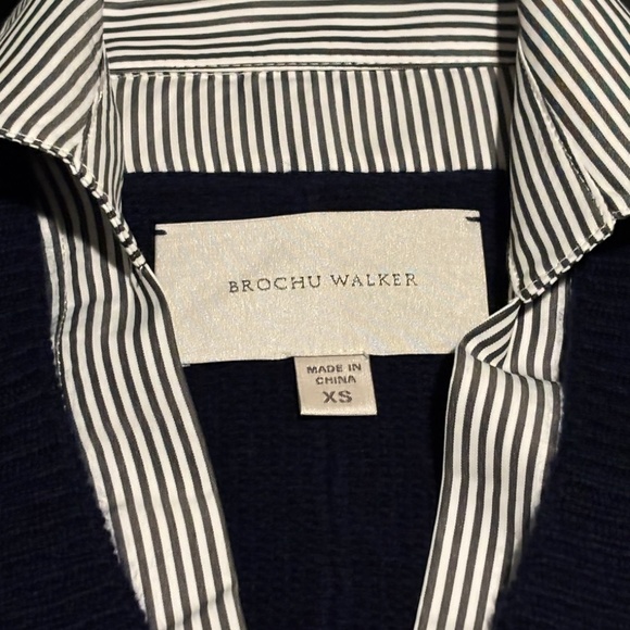 Brochu Walker Layered V-Neck Pullover in Navy with Stripe Woven Underlay… - Picture 3 of 5